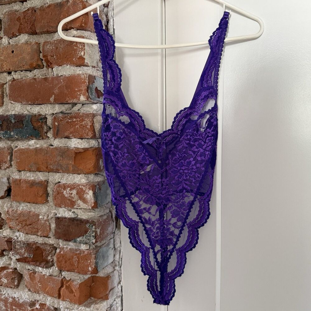 Victoria's Secret 80s Size S Thong Lace Teddy Body Suit USA Purple High Cut